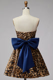 Brown Cheetah Print Strapless A-Line Short Cocktail Dress with Bow