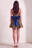 Brown Cheetah Print Strapless A-Line Short Cocktail Dress with Bow