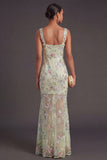 Green Sparkly Sequin Floral Thick Straps Mermaid Long Wedding Guest Dress