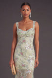Green Sparkly Sequin Floral Thick Straps Mermaid Long Wedding Guest Dress