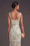 Green Sparkly Sequin Floral Thick Straps Mermaid Long Wedding Guest Dress