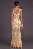 Green Sparkly Sequin Floral Thick Straps Mermaid Long Wedding Guest Dress