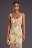 Green Sparkly Sequin Floral Thick Straps Mermaid Long Wedding Guest Dress