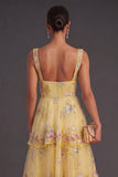 Green Sparkly Floral Sequin Thick Straps A Line Long Wedding Guest Dress with Ruffles