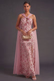 Dusty Rose Sparkly Sequin Halter Sheath Long Wedding Guest Dress with Slit