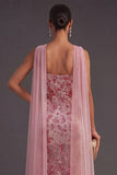 Dusty Rose Sparkly Sequin Halter Sheath Long Wedding Guest Dress with Slit
