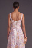 Green Sparkly Floral A Line Square Neck Long Wedding Guest Dress with Beading