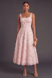 Green Sparkly Floral A Line Square Neck Long Wedding Guest Dress with Beading