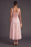 Green Sparkly Floral A Line Square Neck Long Wedding Guest Dress with Beading