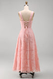 Green Sparkly Floral A Line Square Neck Long Wedding Guest Dress with Beading