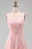 Green Sparkly Floral A Line Square Neck Long Wedding Guest Dress with Beading