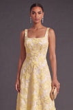 Green Sparkly Floral A Line Square Neck Long Wedding Guest Dress with Beading
