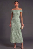 Green Sparkly Floral Off the Shoulder Mermaid Long Wedding Guest Dress with Beading