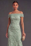Green Sparkly Floral Off the Shoulder Mermaid Long Wedding Guest Dress with Beading