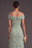 Green Sparkly Floral Off the Shoulder Mermaid Long Wedding Guest Dress with Beading