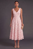Blue Sparkly Floral V-Neck A Line Long Wedding Guest Dress with Beading