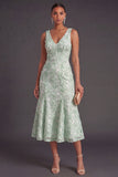 Blue Sparkly Floral V-Neck A Line Long Wedding Guest Dress with Beading