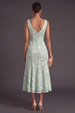 Blue Sparkly Floral V-Neck A Line Long Wedding Guest Dress with Beading