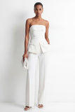 2 Piece White Double Breasted Strapless Business Suits with Pockets