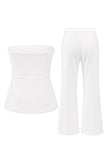 2 Piece White Double Breasted Strapless Business Suits with Pockets