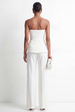 2 Piece White Double Breasted Strapless Business Suits with Pockets