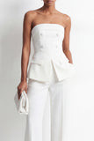 2 Piece White Double Breasted Strapless Business Suits with Pockets