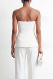 2 Piece White Double Breasted Strapless Business Suits with Pockets