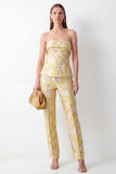 Slim Fit 2 Piece Strapless Yellow Floral Business Suits