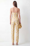 Slim Fit 2 Piece Strapless Yellow Floral Business Suits