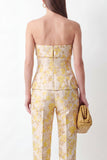 Slim Fit 2 Piece Strapless Yellow Floral Business Suits