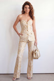 Single Breasted 2 Piece Golden Floral Sweetheart Business Suits with Pockets