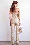 Single Breasted 2 Piece Golden Floral Sweetheart Business Suits with Pockets