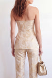 Single Breasted 2 Piece Golden Floral Sweetheart Business Suits with Pockets