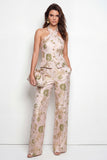2 Piece Green Floral Single Breasted Business Suits with Pockets