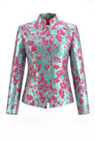 Dark Blue Floral 2 Piece Slim Fit Prom Suits with Sleeves