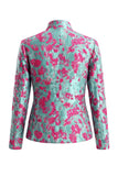 Dark Blue Floral 2 Piece Slim Fit Prom Suits with Sleeves