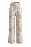 2 Piece Green Floral Single Breasted Business Suits with Pockets