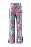 Dark Blue Floral 2 Piece Slim Fit Prom Suits with Sleeves