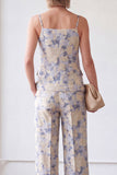Spaghetti Straps 2 Piece Blue Floral Single Breasted Business Suits with Pockets