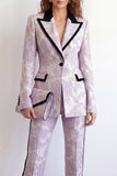 Peak Lapel 2 Piece Purple Floral Single Breasted Business Suits