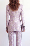 Peak Lapel 2 Piece Purple Floral Single Breasted Business Suits