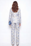 Single Breasted 2 Piece Blue Floral Peak Lapel Business Suits with Pockets