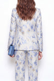 Single Breasted 2 Piece Blue Floral Peak Lapel Business Suits with Pockets