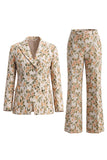 Single Breasted 2 Piece Grey Blue Floral Peak Lapel Business Suits