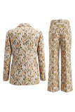 Single Breasted 2 Piece Grey Blue Floral Peak Lapel Business Suits