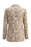 Single Breasted 2 Piece Grey Blue Floral Peak Lapel Business Suits