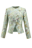 2 Piece Round Neck Green Flower Single Breasted Business Suits with Pockets