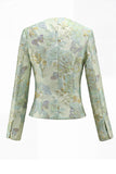 2 Piece Round Neck Green Flower Single Breasted Business Suits with Pockets