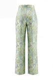 2 Piece Round Neck Green Flower Single Breasted Business Suits with Pockets