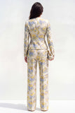 2 Piece Round Neck Yellow Flower Single Breasted Business Suits with Pockets